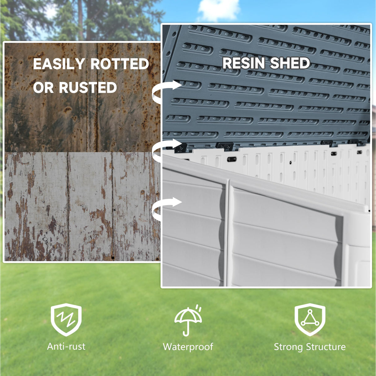 Devoko Resin Outdoor Storage Shed, 34 Cu Ft Outdoor Storage Cabinet Without Shelf, Waterproof, Double Locks, Resin Storage for Trash Can, Garden Tools, Pool Supplies (Beige) Devoko