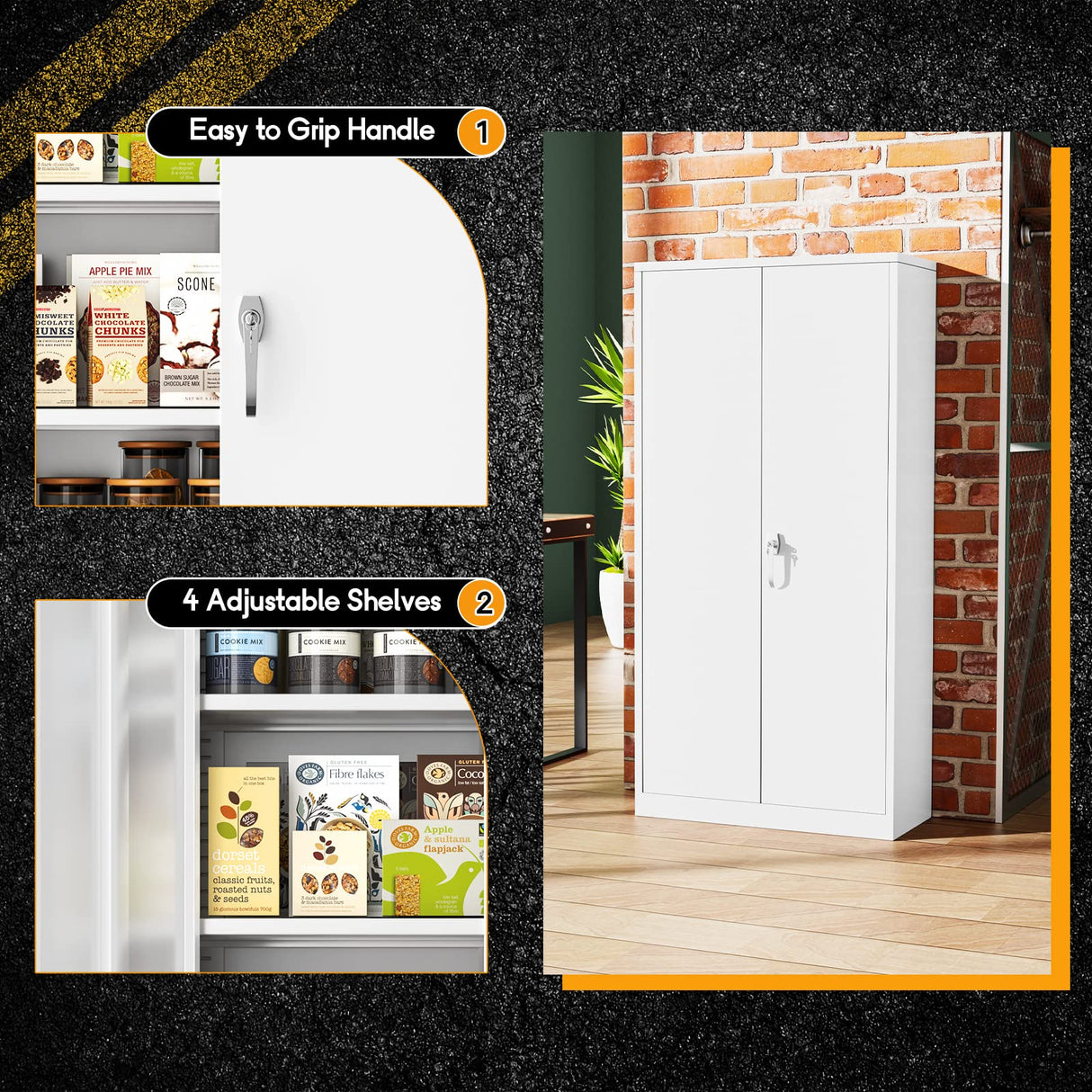 Greenvelly Metal Garage Storage Cabinet, White Steel Lockable Cabinet with 2 Doors and 4 Adjustable Shelves, 71" Utility Metal Filing Cabinet with Greenvelly