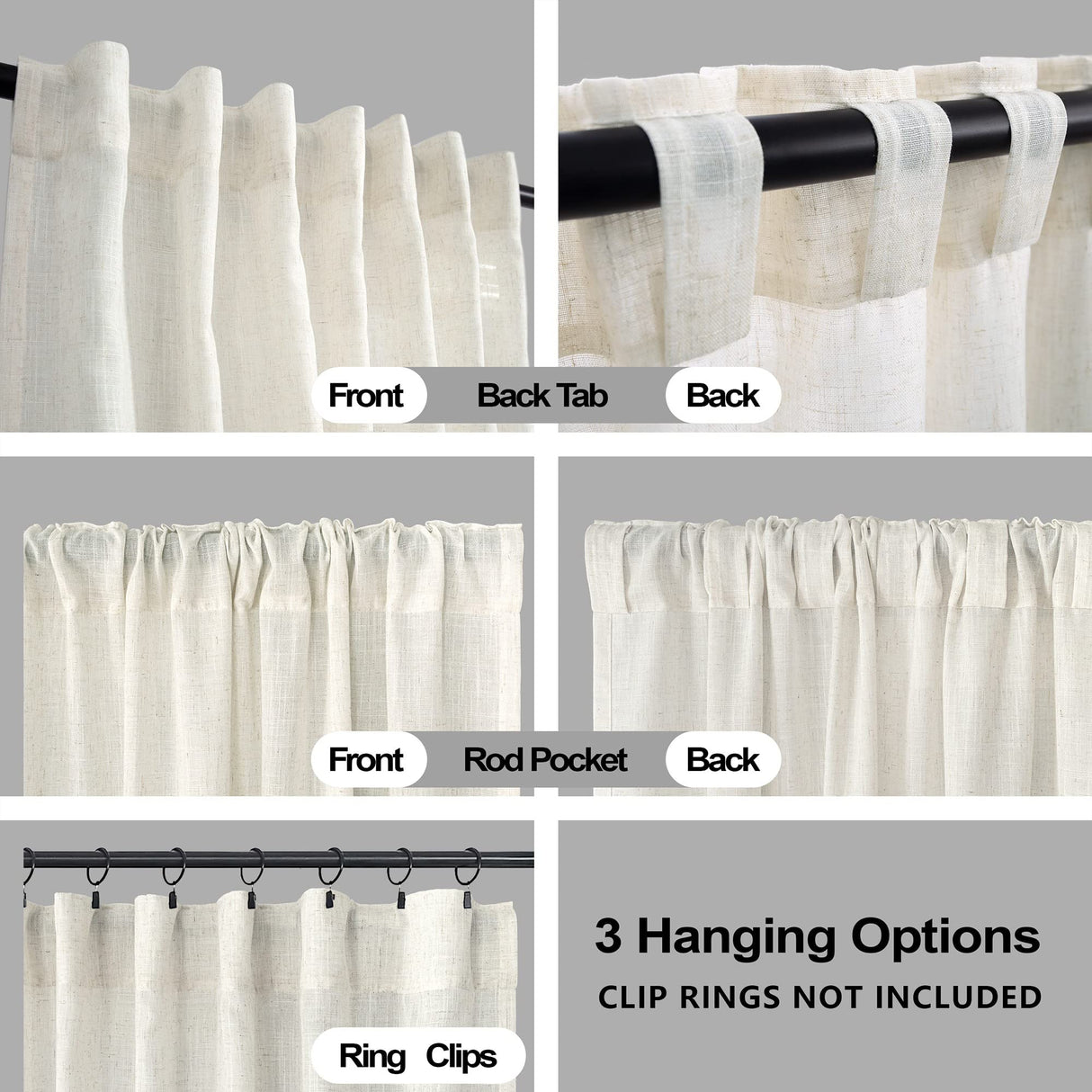 KOUFALL Extra Long 108 Inch Curtains Drapes for Farmhouse Living Room,Linen Sheer Wide Curtain Set for Large Window 2 Panels,52 Inch Width by Size 108 Length,Cream KOUFALL