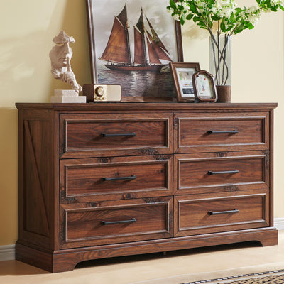 JXQTLINGMU Farmhouse 6 Drawers Dresser for Bedroom, 52'' Wide Large Wood Dressers with Bar Handles, Chests of Drawers with Storage Dressers Organizer for Bedroom, Hallway Off White