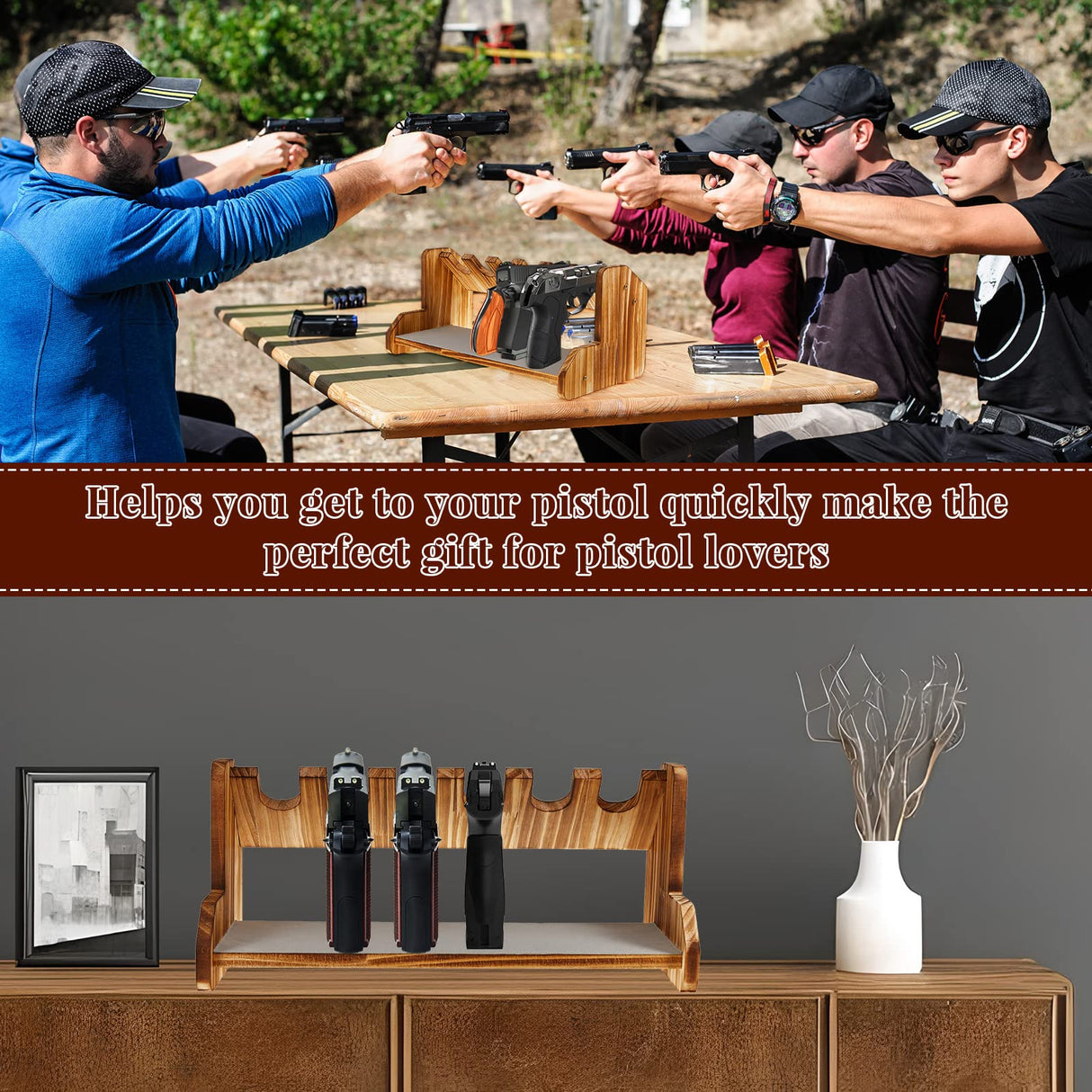 Maitys Pistol Rack,Solid Wood Handgun Pistol Gun Rack Holder with Felt Surface for Gun Cabinet Storage, Gun Safe Organizer Accessories, Holding for 6 Maitys