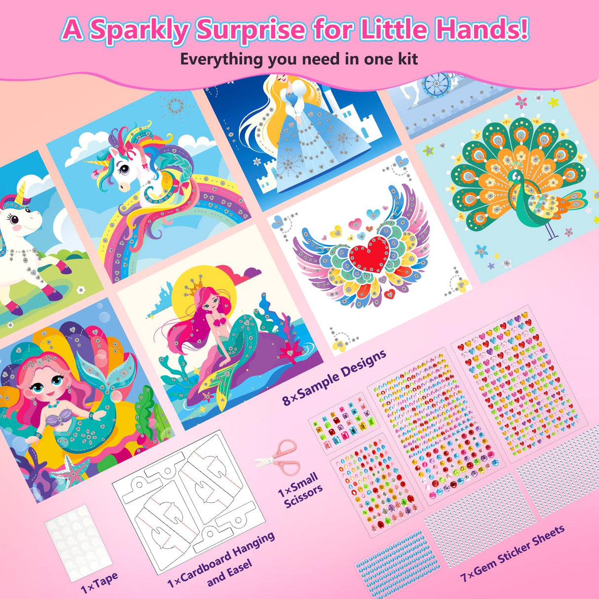 Marlrin Gem Sticker Kit for Kids, 8 Unicorn Princess Themes, Crafts Kits for Girls Ages 4-8, Arts & Crafts Toys, Diamond Art Kits for Kids - Birthday and Christmas Gift for Girls Ages 3, 4, 5, 6, 7, 8 Marlrin