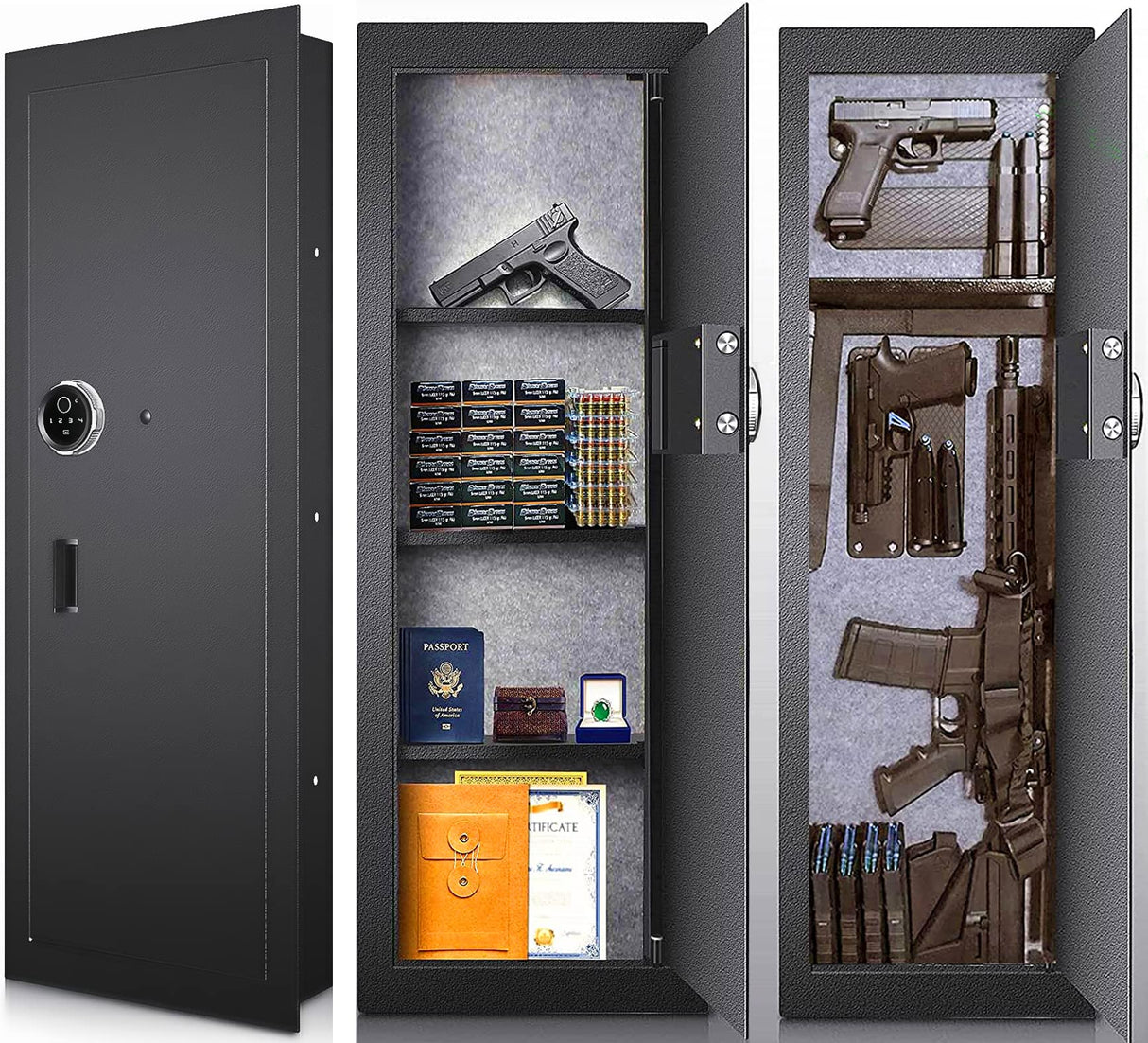 Langger Biometric Wall Safe, Hidden Fingerprint Security Long Wall Safe for Valuables, Rifle Shotgun Handguns, In Wall Safe Between Studs (4"D x 15"W x 45"H) LANGGER V