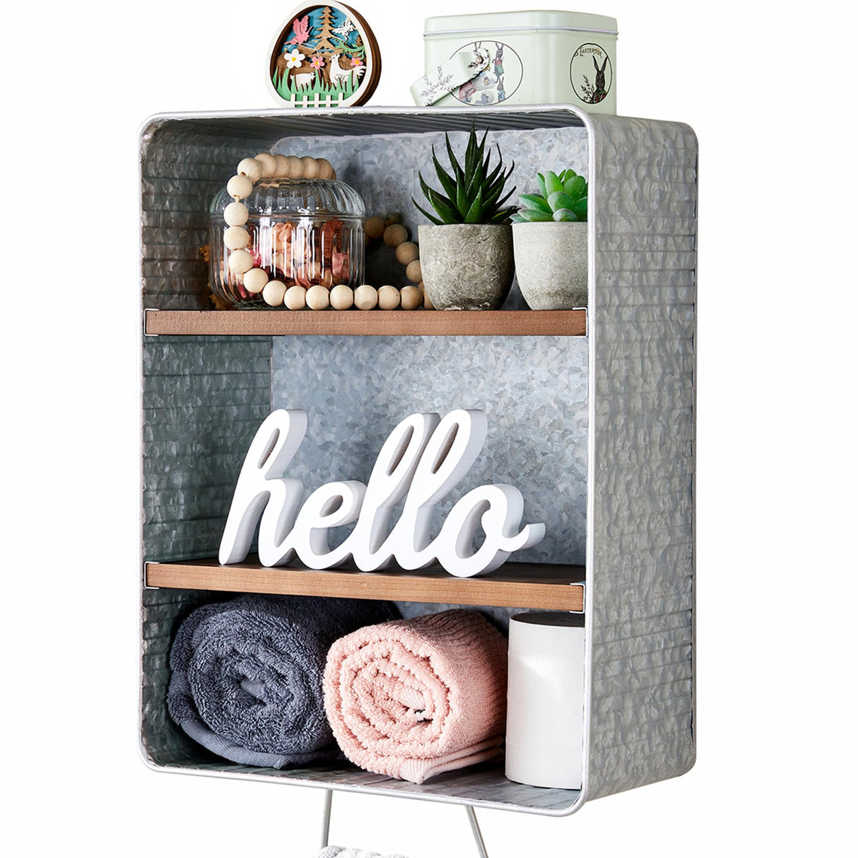 WOODEXPE Galvanized Wash Tub with Shelves Rustic Bathroom Decor Rustic Farmhouse Bathroom Shelf WOODEXPE