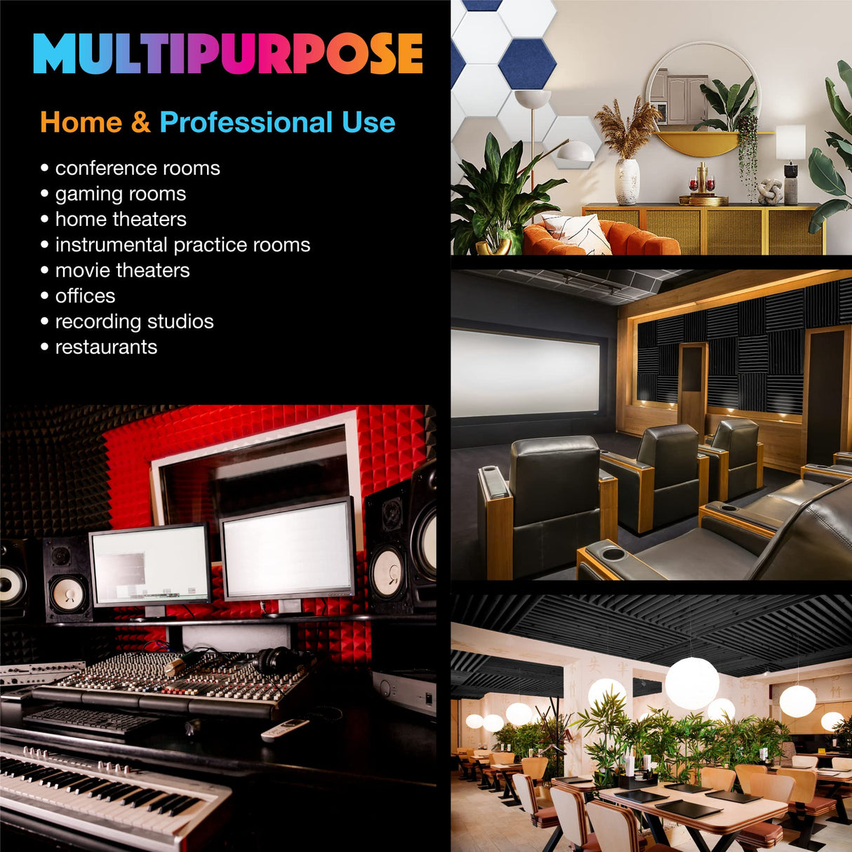 Sonic Acoustics Self-Adhesive 12 Pack Hexagon Acoustic Panels, 14" X 12" X 0.4" High Density Sound Absorbing Panels Sound Proof Insulation Beveled Edge Studio Treatment Tiles-White Sonic Acoustics