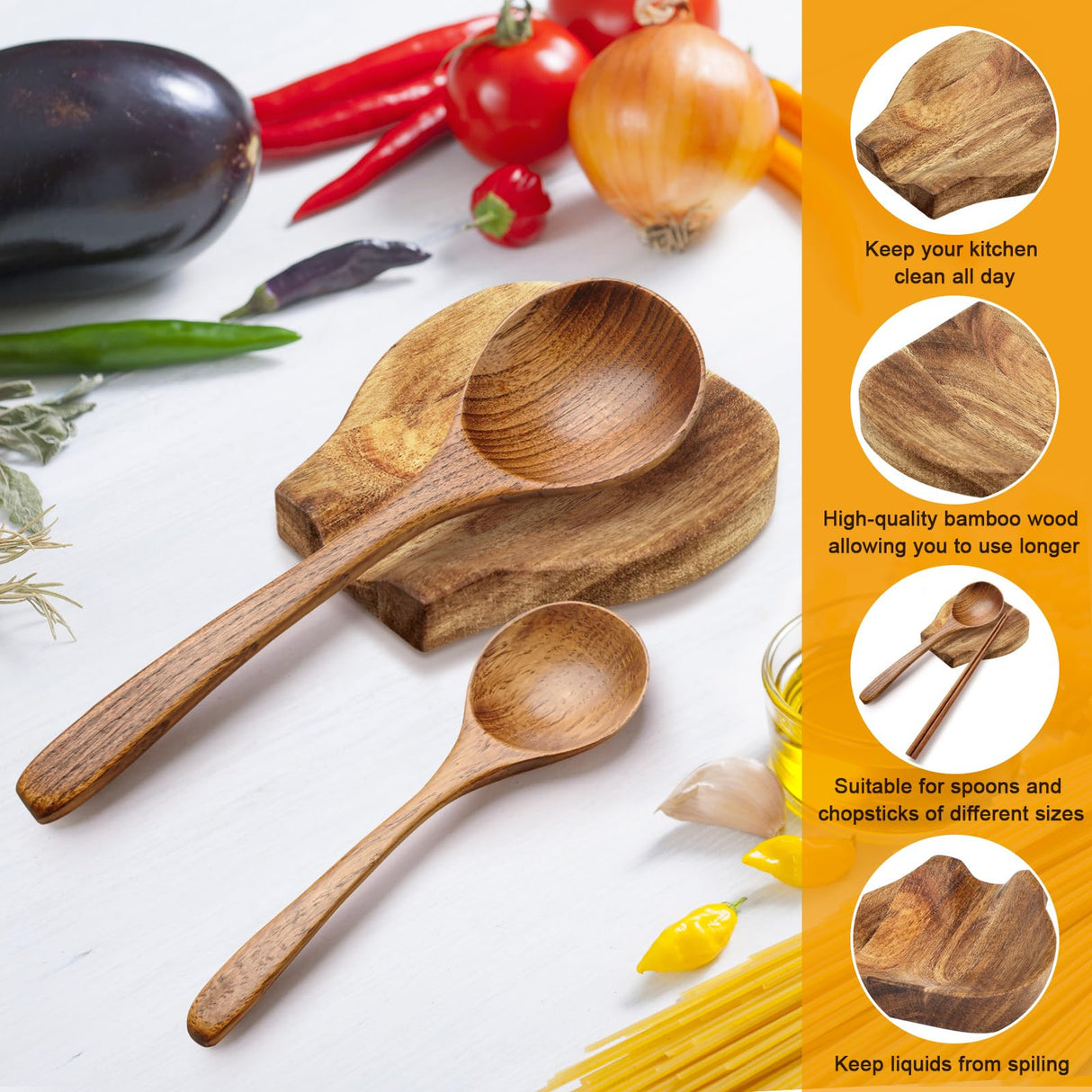 Wooden Utensil Holder for Kitchen Counter - 360° Rotating Acacia Cooking Utensil Holder & Large 7.2"x 6" Round Utensils Holder Organizer with Wood Spoon Holder for Countertop Farmhouse Kitchen Decor Mkway