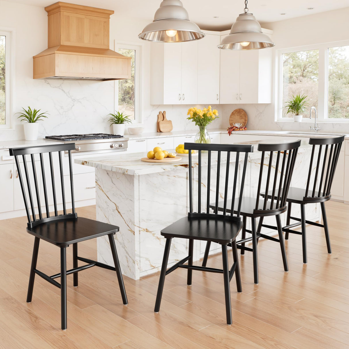 Furmax Black Dining Chairs Set of 4 Wooden Dining Chair Farmhouse Spindle Back Kitchen Chairs Windor Dining Chairs for Kitchen, Living Room, Restaurant Furmax