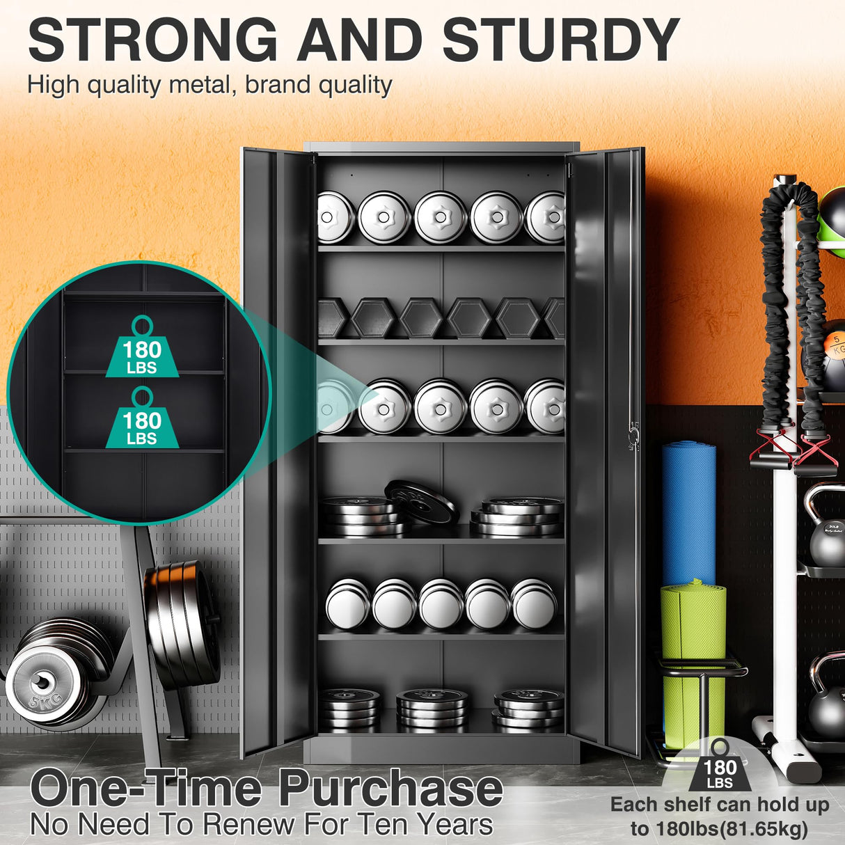 SISESOL Metal Storage Cabinet with Shelves,Garage Storage Cabinet with Lock,Black Metal Cabinet with Locking Doors,Steel Cabinet,Lockable Storage Cabinet for Home,Office,Shop,Garage Cabinets 72x36x18 SISESOL