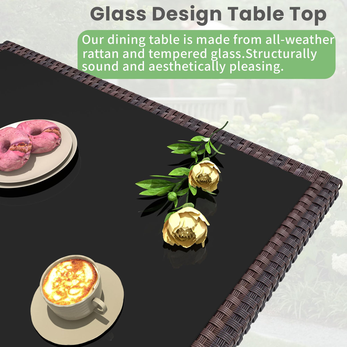 Trumbeak 10 Piece Outdoor Dining Set,Rattan Patio Conversation Set of 8 Chairs,Patio Dining Table and Chairs w/Cushions,Square Glass Tabletop,Umbrella Cutout for Patio,NavyBlue Trumbeak