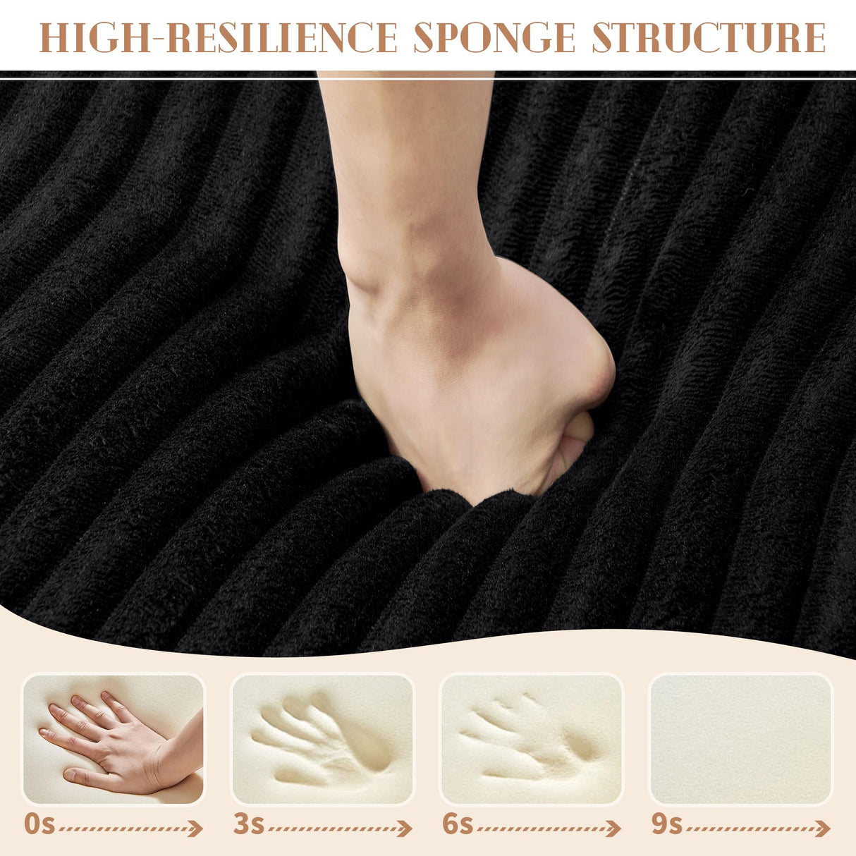 132" Boneless Sectional Cloud Couch Sofa for Living Room, U-Shaped Couch with Double Chaise Lounge, Comfy Memory Foam Modular Sofas Couches for Living Room (Black, 132.48" U-Shaped) OUEEEDD