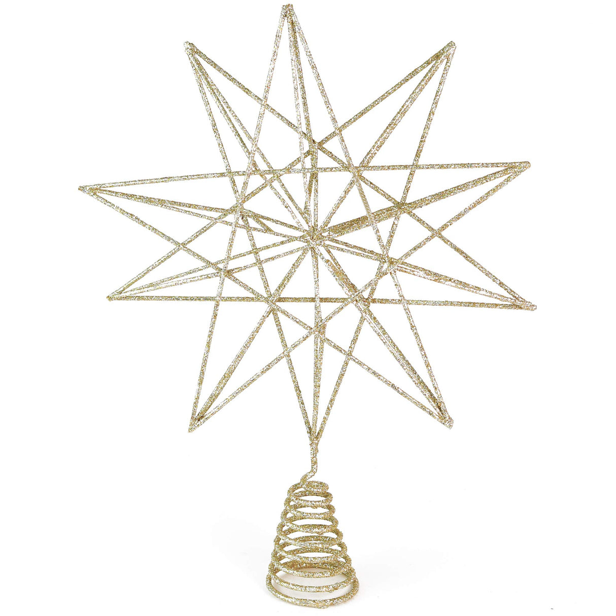 Ornativity Glitter Star Tree Topper - Christmas Sparkly Metal 3-D Dimensional Hallow Wire Star Xmas Tree Top Decor Ornament Decorations for Trees 13" Ornativity