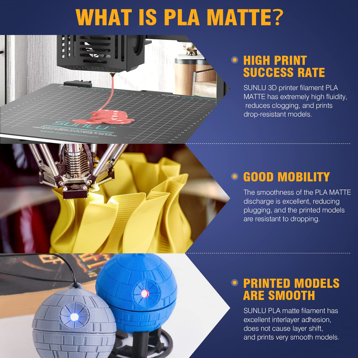 SUNLU 3D Printer Filament Bundle Muticolor, PLA Filament 1.75mm Matte, Neatly Wound Filament, Smooth Matte Finish, 2kg in Total, 0.25kg Spool, 8 Packs, Black+White+Grey+Clay+Green+Pink+Blue+Red SUNLU