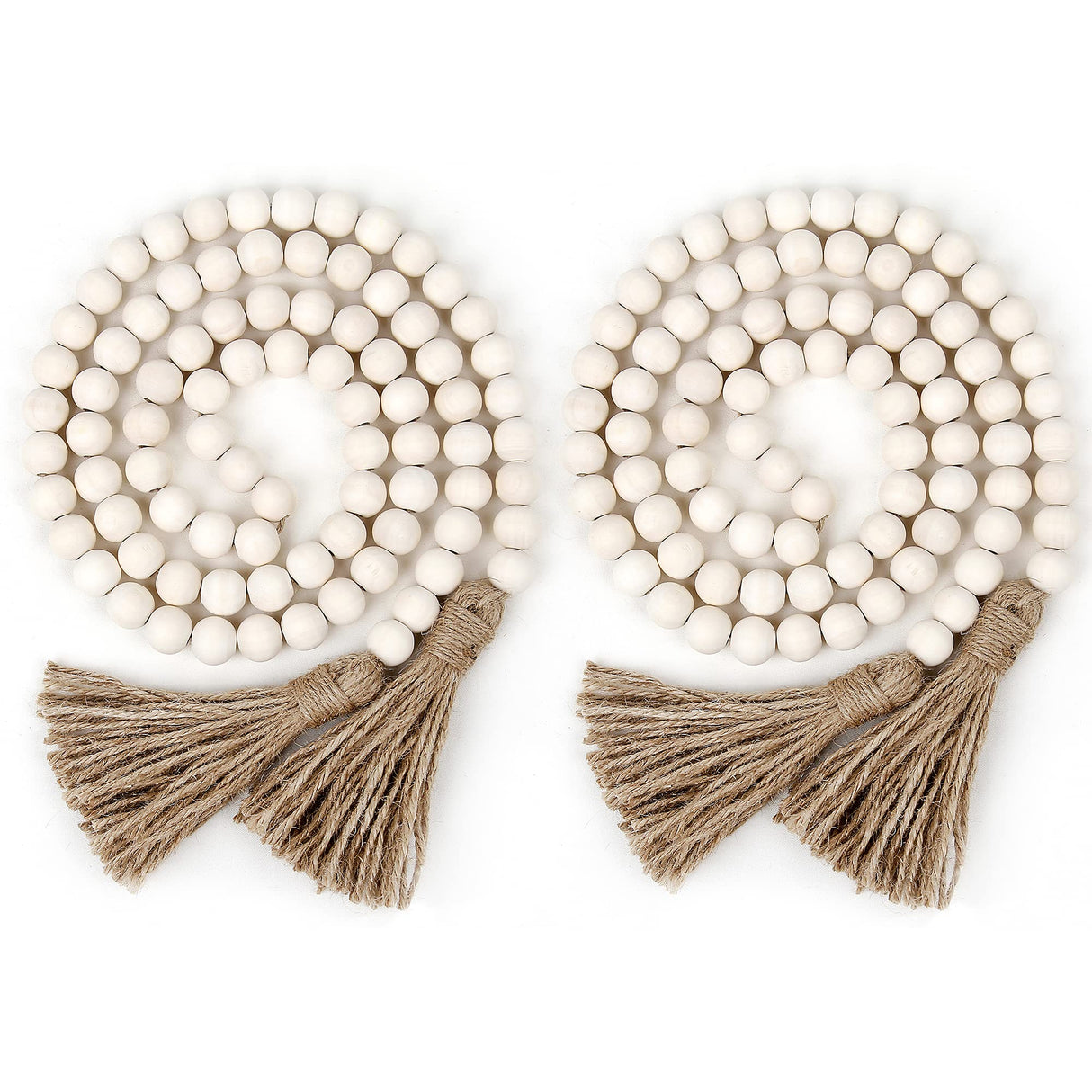 2Pcs Farmhouse Beads, 58in Wood Bead Garland with Tassels,Boho Beads Garland Tiered Tray Decor Rustic Country Decor(Nature) RAMIRABI