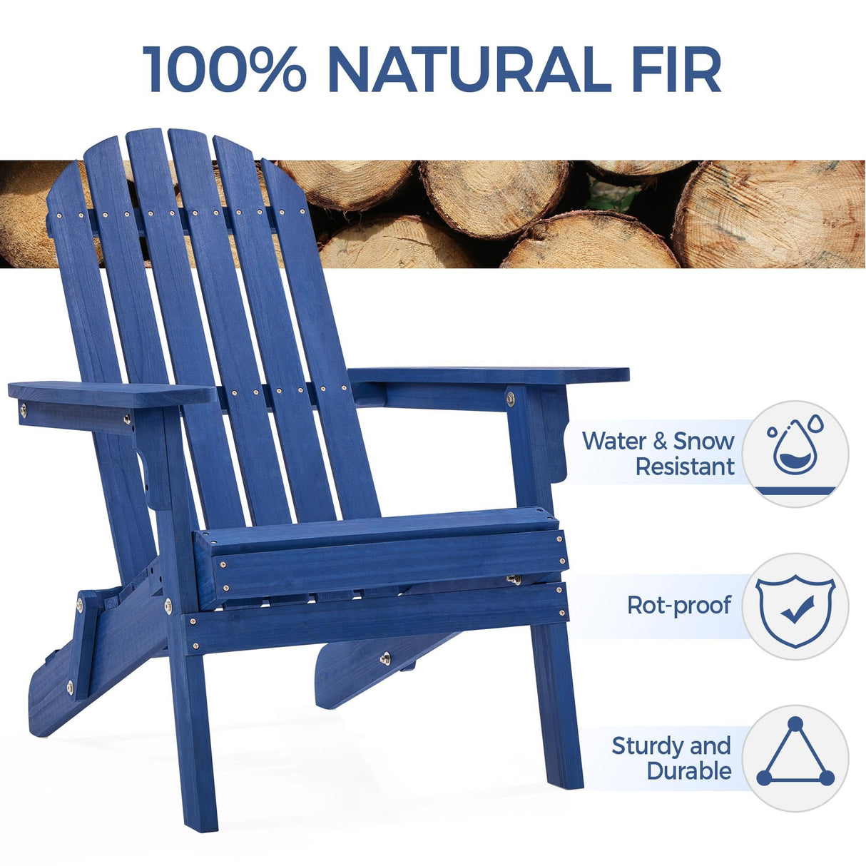 Yaheetech Folding Adirondack Chair Set of 4 Outdoor, 300LBS Solid Wood Garden Chair Weather Resistant, Fire Pit Lounge Chairs for Garden/Yard/Patio/Lawn, Blue Yaheetech