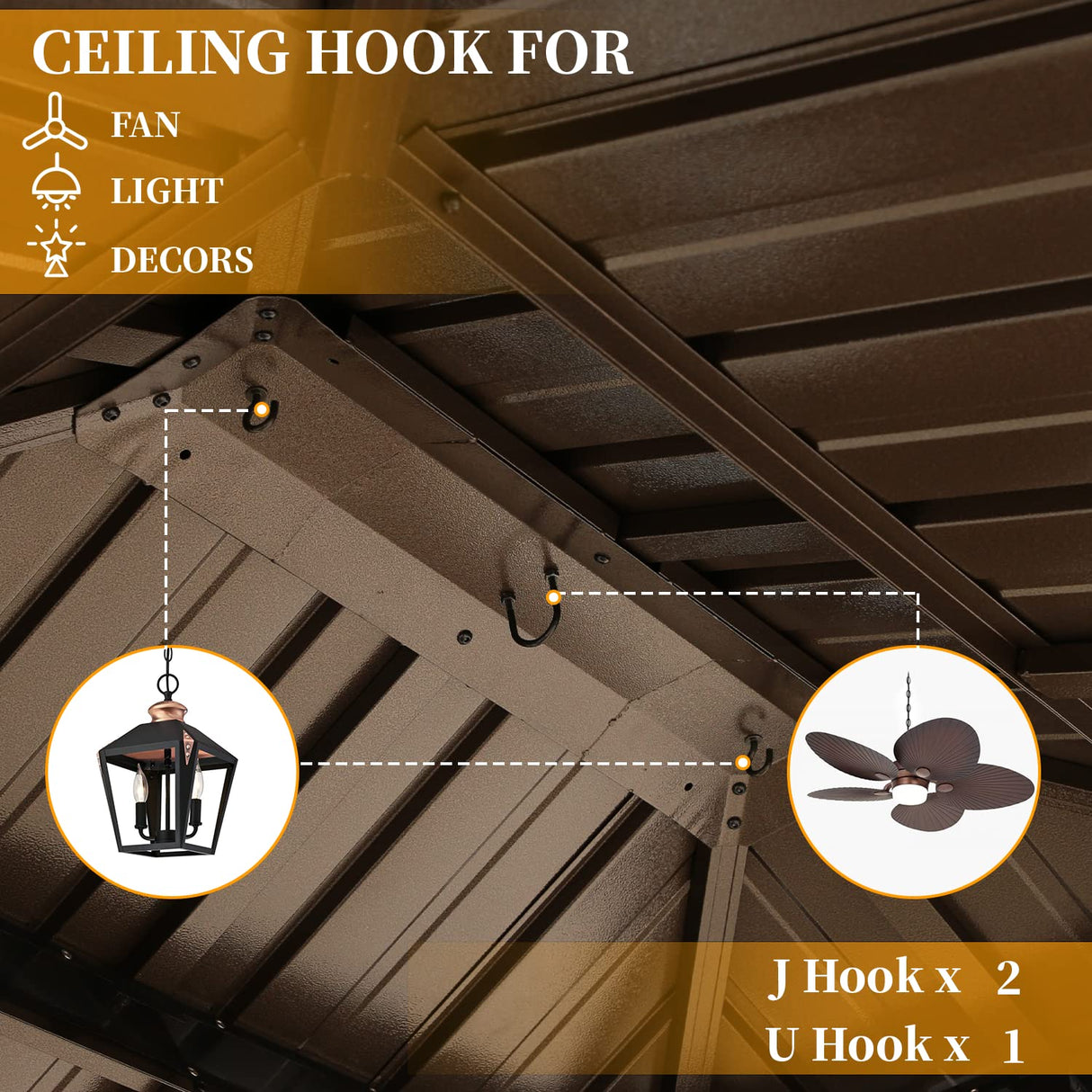 YOLENY 12' x 14' Hardtop Gazebo, Galvanized Steel Metal Double Roof Aluminum Frame Gazebo with Curtain and Netting, Permanent Pavilion Pergola for Outdoor, Patio, Garden, Lawn, Pool Side, Brown YOLENY