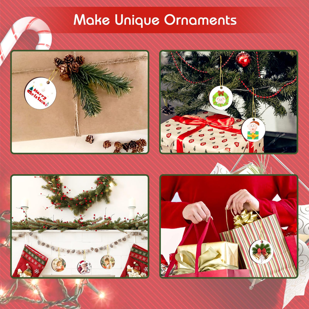 ZYNERY 40 Pcs Sublimation Ornament Blanks, Christmas Ornament Blanks, Double Side Sublimation Blanks Products with Gold String, MDF Round Acrylic Blanks Ornaments for Crafts, Christmas Gift, 2.76 in ZYNERY