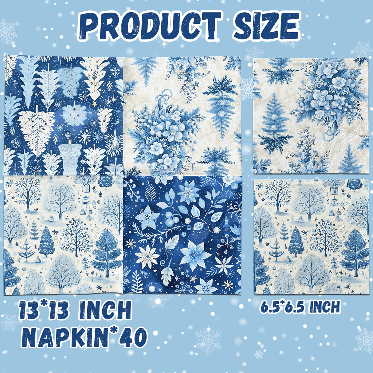 40pcs Winter Napkins Decorations,Blue Winter Christmas Napkins,Christmas Tree Xmas Reindeer Napkin for Winter Holiday Party Xmas Birthday Party Supplies CMUSKO