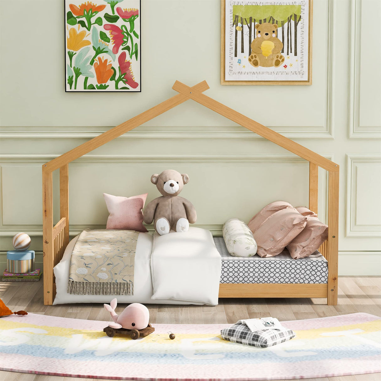 Whimsical Wooden House Twin Bed Frame for Kids by Harper & Bright Designs Harper & Bright Designs