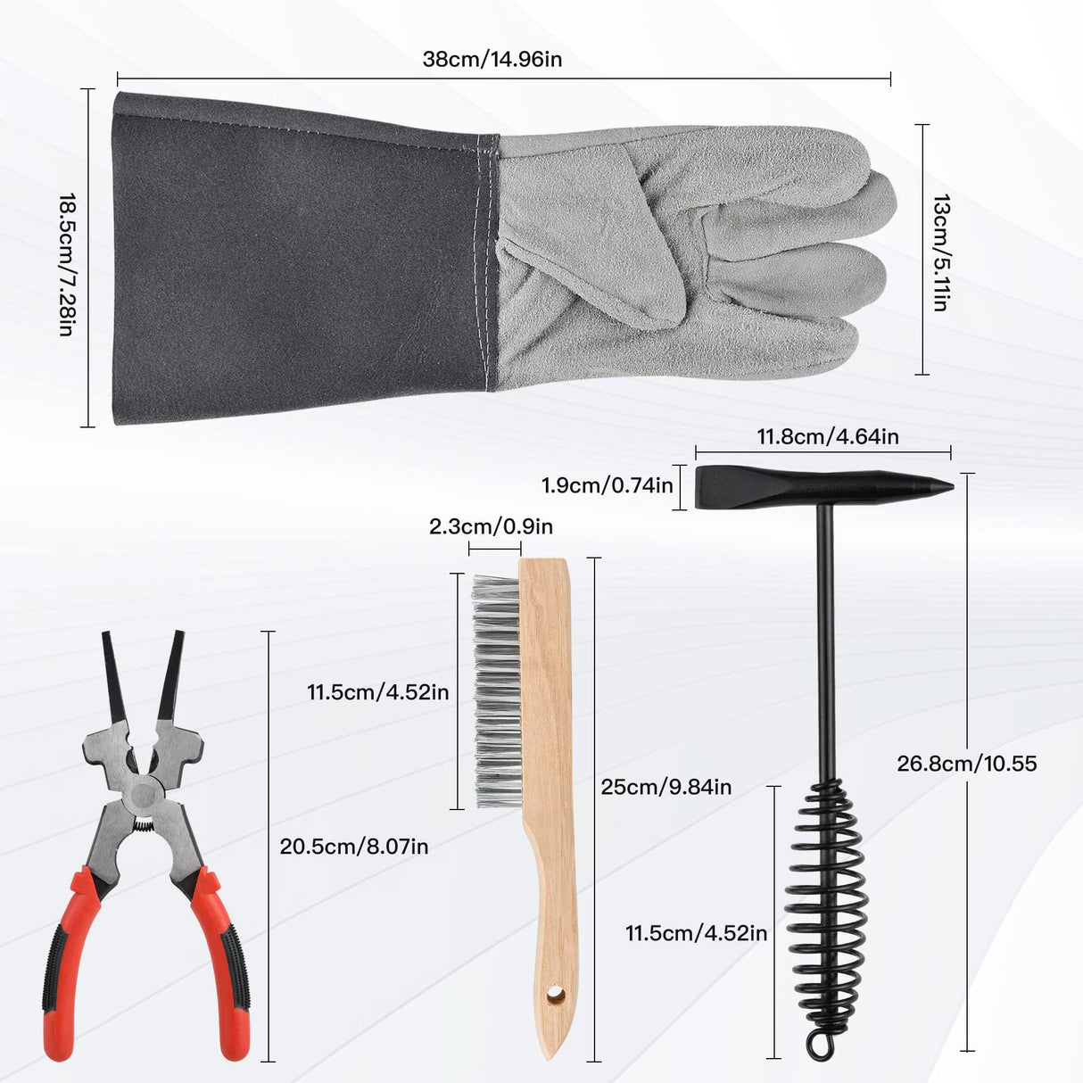 Worldity 4Pcs Welding Slag Removal Tool Set, 10 Inch Chipping Hamme with Coil Spring Handle, Mufti Functional Welding Pliers, Wire Brush, Welding Gloves for Cleaning Removing Slag Worldity