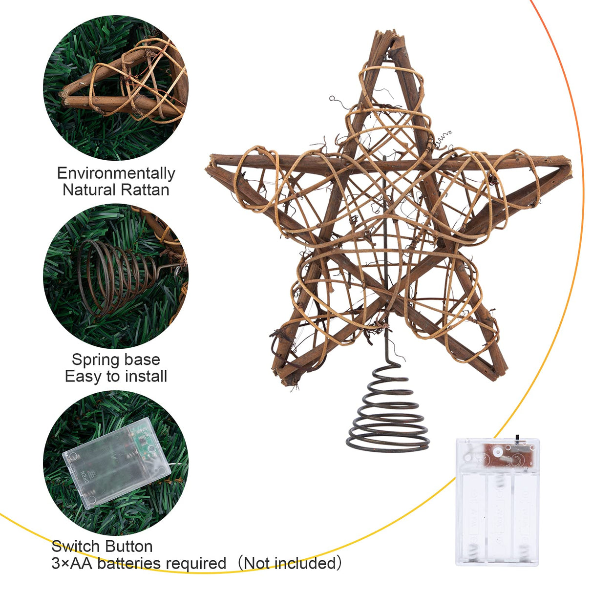 LAWOHO Christmas Tree Topper Rustic Christmas Ornaments Christmas Star Tree Topper with 3 Light Emitting Modes Farmhouse Christmas Decor Christmas Decorations for Festive Home Indoor Tree Topper LAWOHO