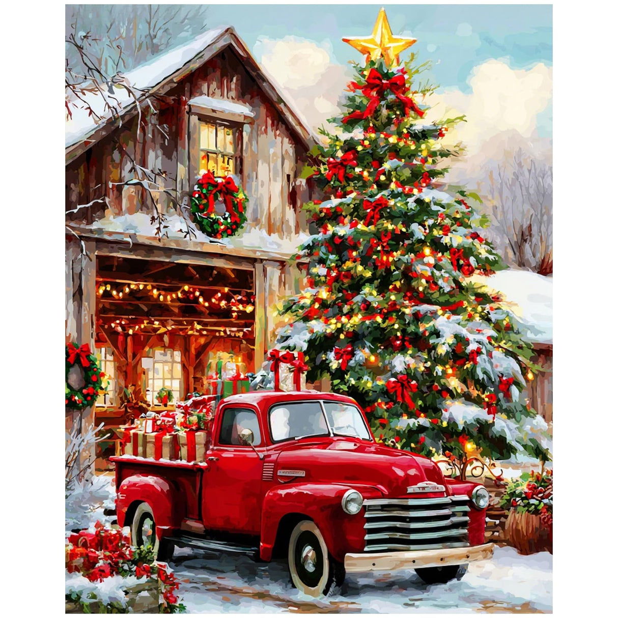 XTCIXAL Christmas Paint by Numbers Kit for Adults, Truck Paint by Number for Adults, Beginners Acrylic Canvas Painting Kits for Home Wall Decor 16x20 Inch XTCIXAL