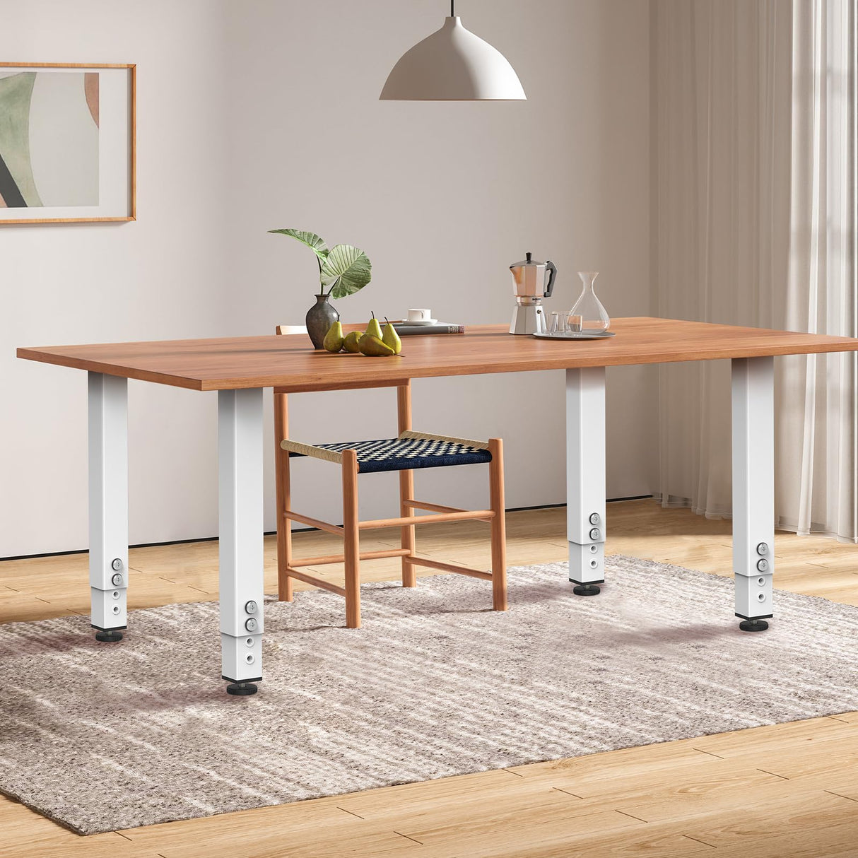 POROHOM 4PCS Adjustable Square Table Leg (14-24inch),Metal Desk Legs, Home Office DIY Furniture Leg Set for Tables, DIY desks, Counter Tops, Kitchen Tables,Office Desk(White) POROHOM