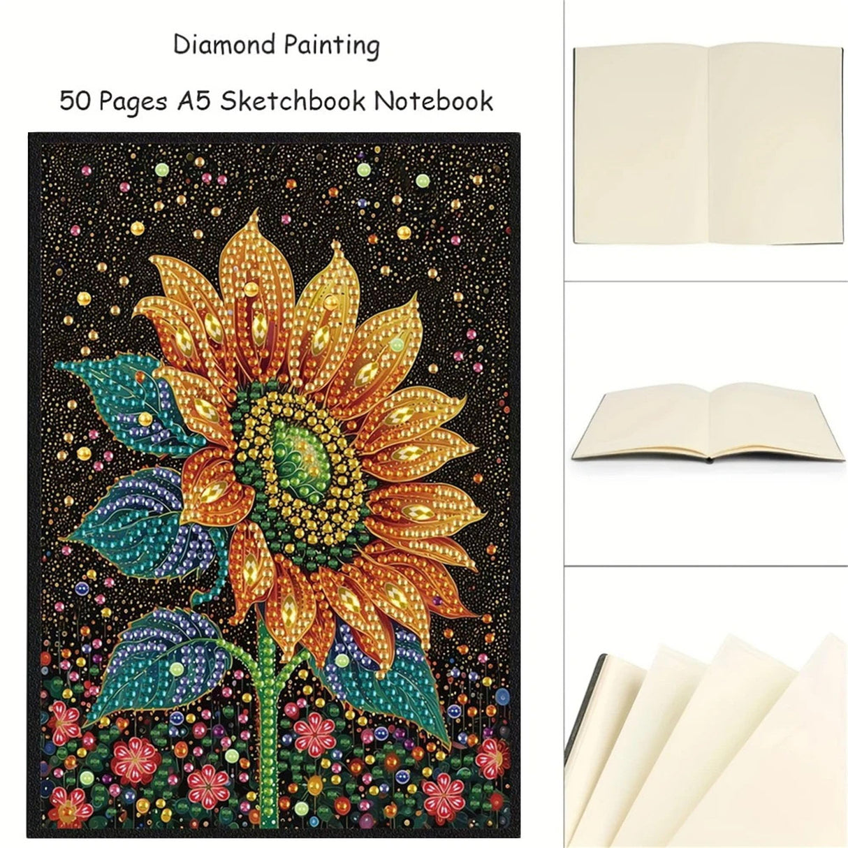 Sunflower Diamond Painting Notebook for Adults, A5 Diamonds Art Journal and DIY Sketchbook, Diamond Art Kit Supplies,Gift for Beginners, Craft Lovers, Artists. (Sunflower) Generic