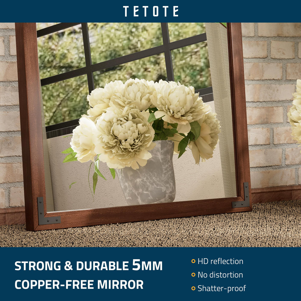 TETOTE 24 x 36 Wood Framed Bathroom Vanity Mirror for Over Sink, Rustic Natural Dark Brown Wooden Rectangle Wall Mirror for Farmhouse Boho Decor, Horizontal/Vertical, Easy to Install TETOTE