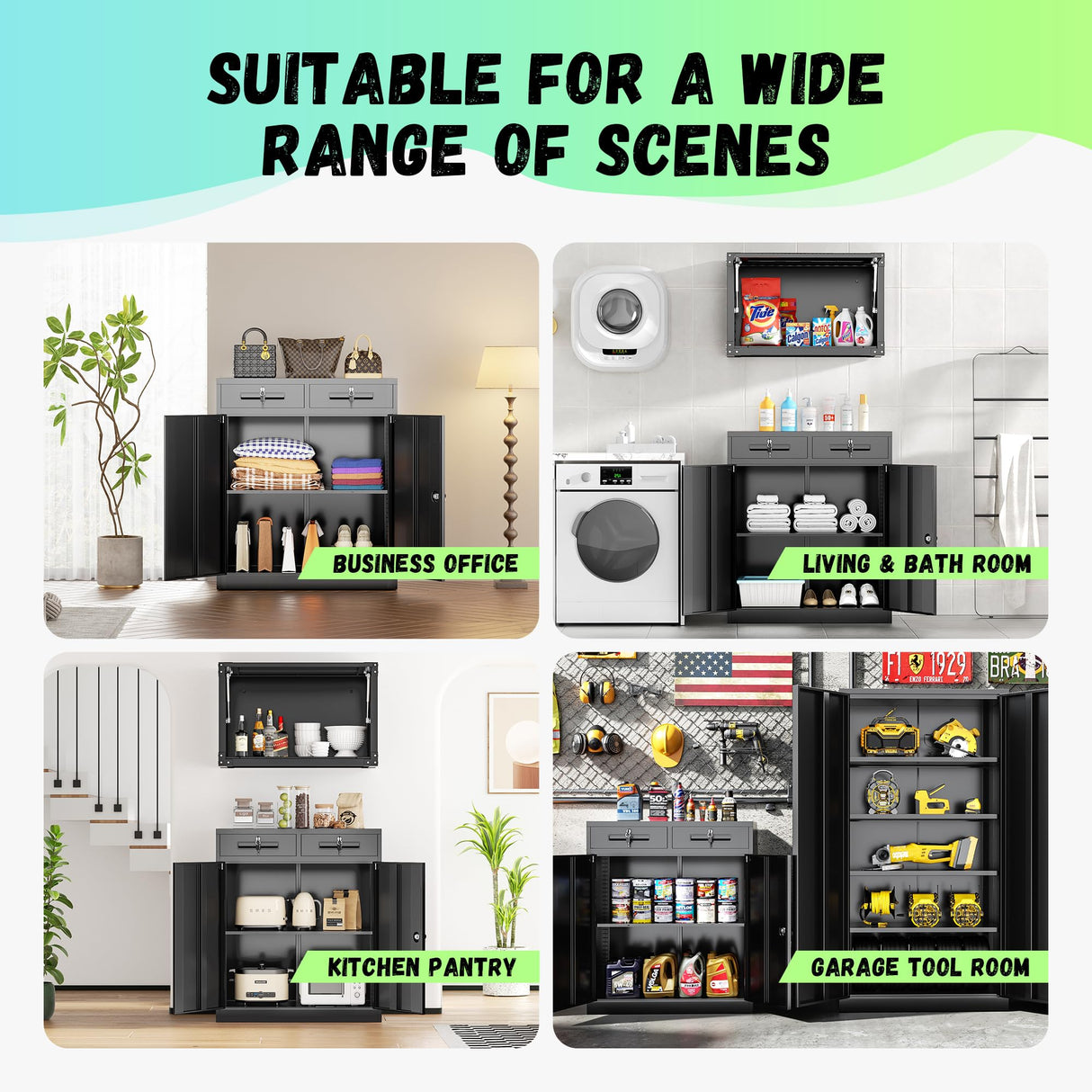 INTERGREAT Metal Storage Cabinet with Drawers, 42" Locking Steel Garage Cabinet with Doors and Adjustable Shelves, Lockable File Cabinets for Garage, School, Home Office, Classroom(Black) INTERGREAT