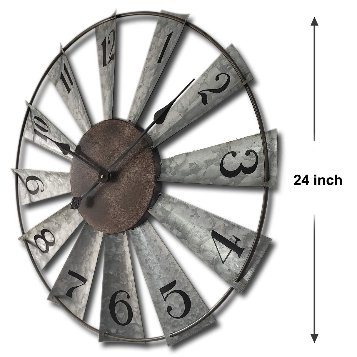 Mrocioa 24inch Windmill Distressed Metal Wall Clocks Rustic Large Decorative Clock Oversized Farmhouse Decor,Non Ticking,Battery Operated Mrocioa