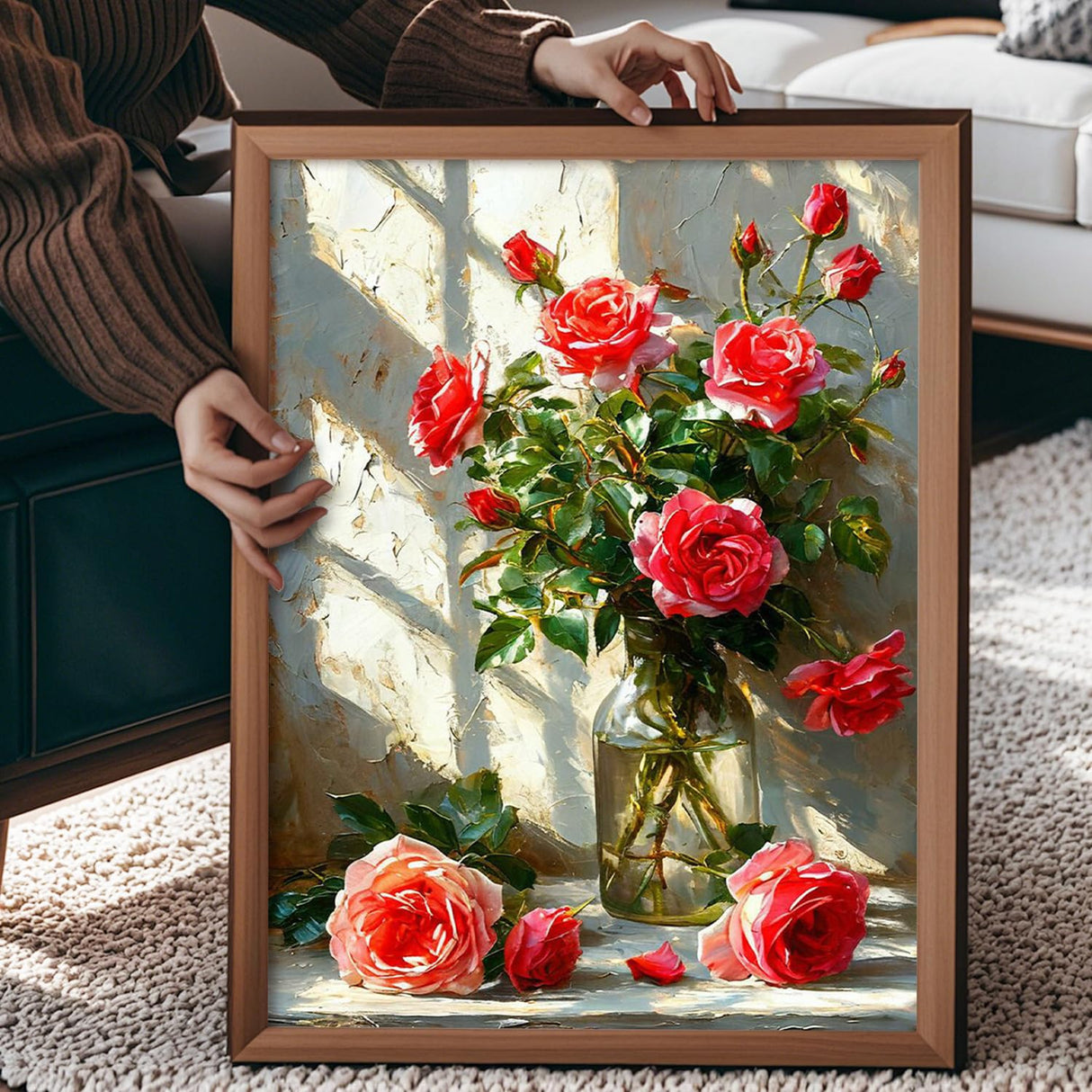 Qaisxoty Flowers Paint by Numbers Kit for Adult Beginner - Rose Paint by Numbers Kits with Rolled Canvas, Box, Brushes, Acrylic Paints - DIY Paint by Number for Home Decor & Gift (12âx16â) Qaisxoty