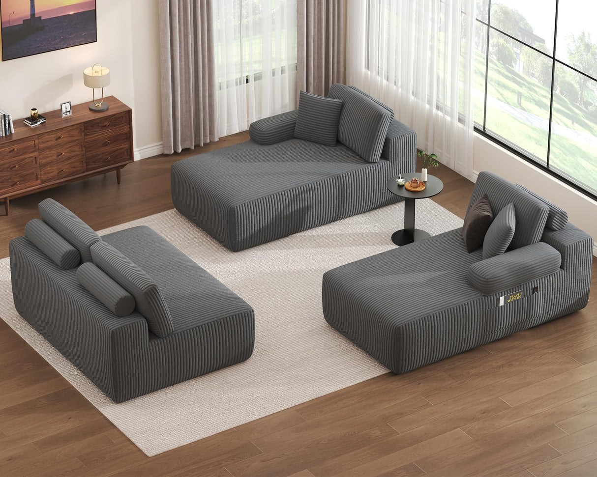 DURASPACE 126.2'' Modular Sectional Sofa, Convertible U Shaped Cloud Couch with Memory Foam, Corduroy Boneless Sectional Couches for Living Room, No Assembly Required (Gray) DURASPACE