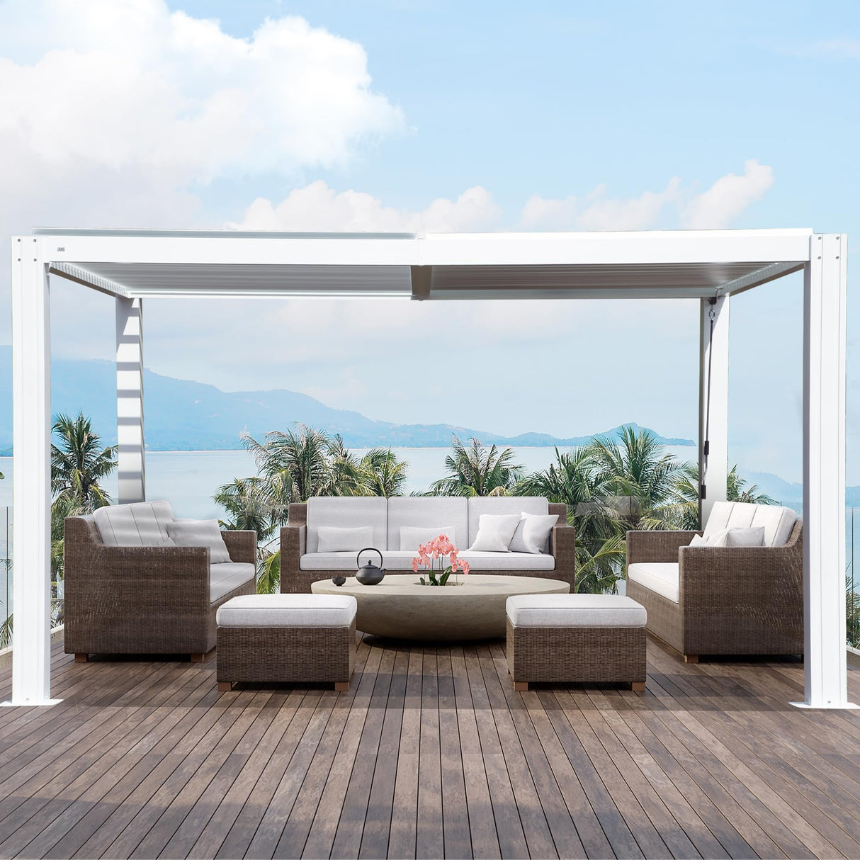 Domi Louvered Pergola 12'x16' Sun Shade Outdoor Aluminum Rainproof Pergola with Adjustable Roof for Backyard Garden Deck (White) domi outdoor living