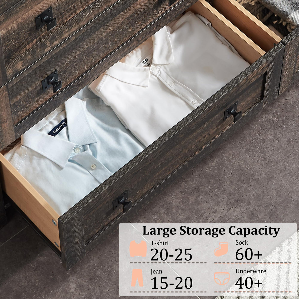 RedLemon Farmhouse 7 Drawer Dresser for Bedroom, 54 Inch Wide Rustic Wood Dresser TV Stand, Dresser Chest of Drawers for Closet, Living Room, Hallway, Dark Rustic Oak RedLemon