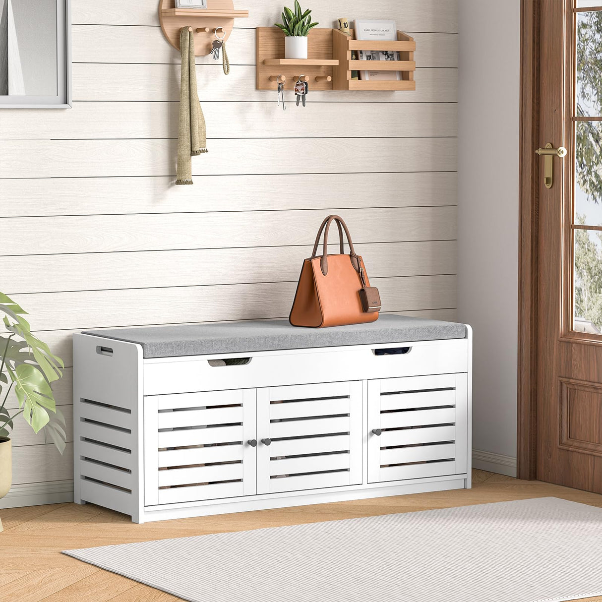 Anmire Storage Bench Entryway Bench Entryway Shoe Storage Bench with Padded Seat Cushion, 15" D x 41.3" W x 18.1" H, for Entryway, Living Room, Bedroom Anmire