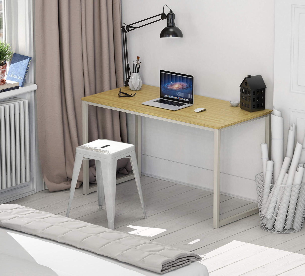 SHW Home Office 48-Inch Computer Desk, White/Oak SHW