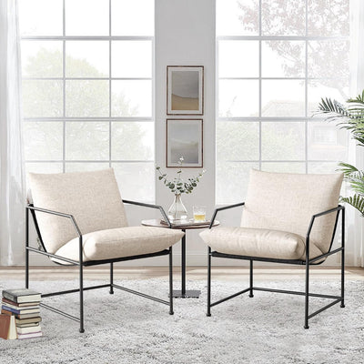 Accent Chair Living Room Chairs Accent Chairs Set of 2 Comfy Reading Chair for Bedroom Upholstered Lounge Chair Mid Century Modern Arm Chair Side Sofa Chair Armchair Waiting Room Chairs(Cream, 2)