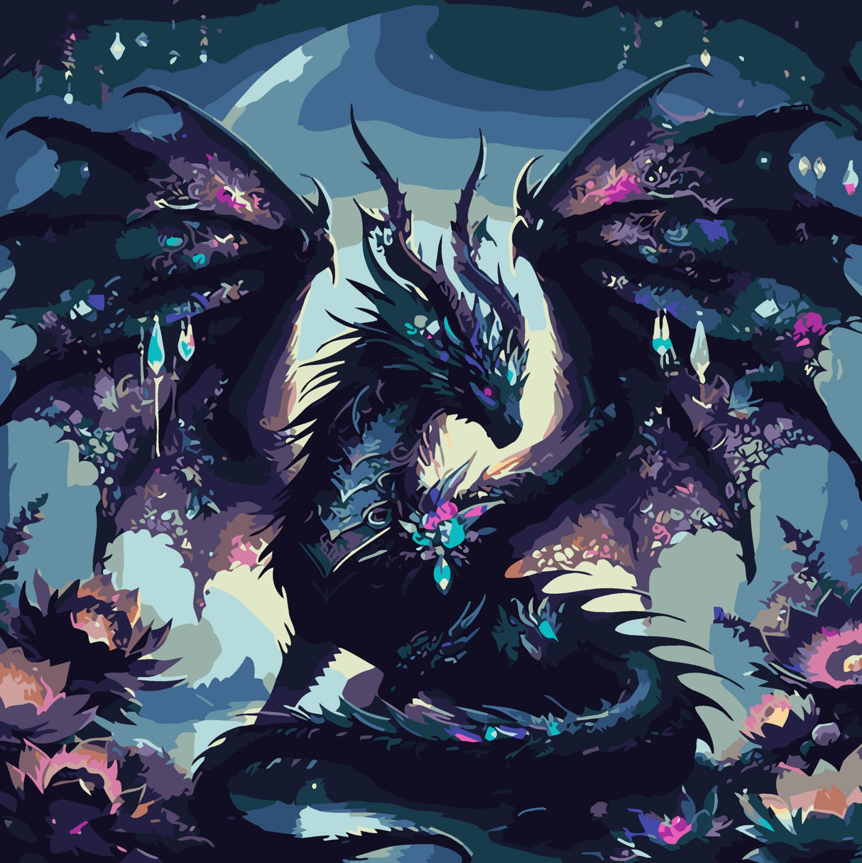 Ekuxom Dragon Paint by Numbers Kit for Adults Beginner Black Dragon Adults' Paint-by-Number Kits Easy Paint by Number Oil Painting Kit Acrylic On Canvas for Gifts Wall Decor 16x16 Inch Ekuxom