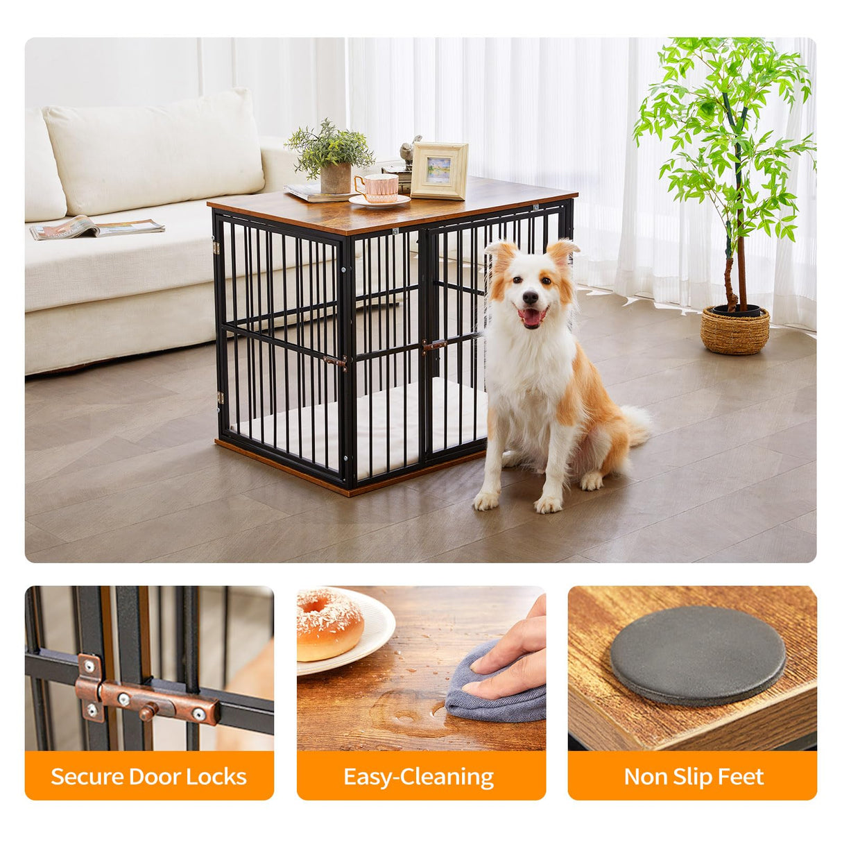 Made4Pets Dog Crate Furniture Dog Kennel Indoor Decorative Wood Dog Cage, 31”L x 21.6”L x 25.3”H, Brown MADE 4 PETS