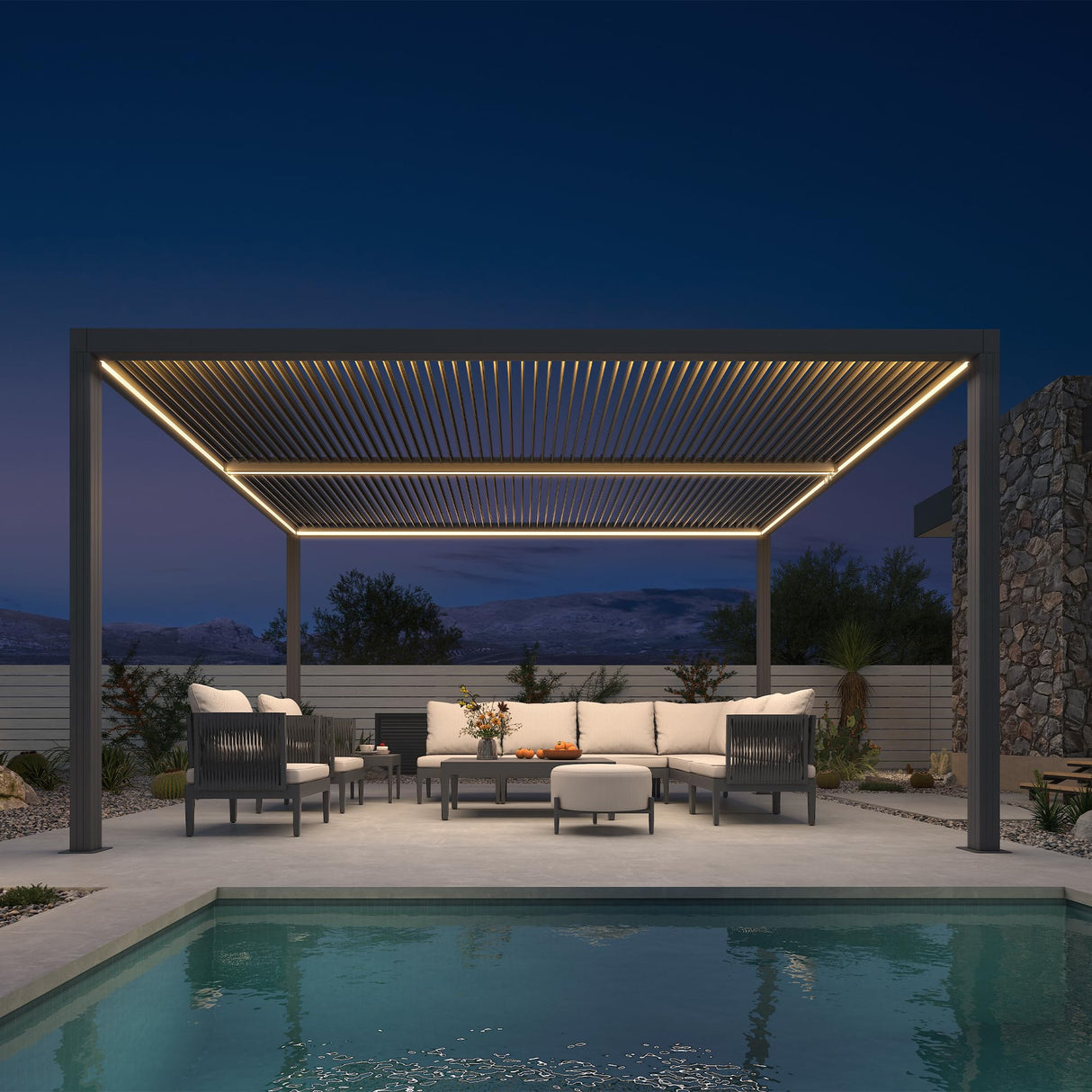 PURPLE LEAF LED Louvered Pergola 11'x 14' Full Aluminum Frame and Adjustable Roof Integrated Strip Lights for Outdoor Deck Garden Patio Gray Hardtop Gazebo Pergola PURPLE LEAF