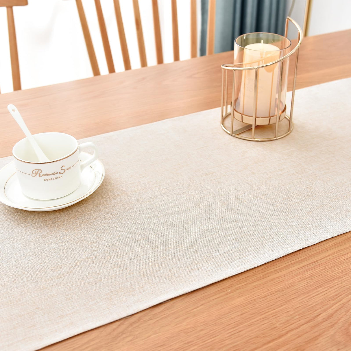 Farmhouse Rustic Table Runner Neutral Faux Linen Table Runners Water Resistant Short Table Runner 36 inches for Living Room Dresser Bedroom Kitchen Dining Party 13x36 Inch Nacuci