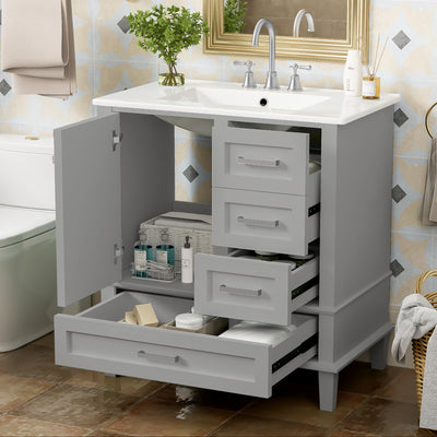 30" Bathroom Vanity with Sink, 30 Inch Bathroom Vanity with Top, 3 Drawers and 1 Soft Closing Door, Modern Bathroom Vanity with Sink 30 Inch for Bathroom (Grey)