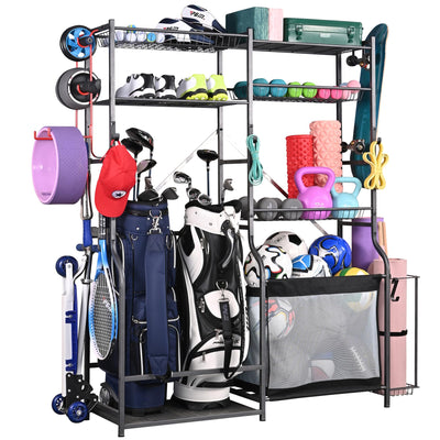 PLKOW Golf Storage Ball Rack Garage Organizer, 2 Golf Bag Organizer and Other Sports Equipment Organizer for Garage, Extra Large Size Sports Storage Rack for Garage