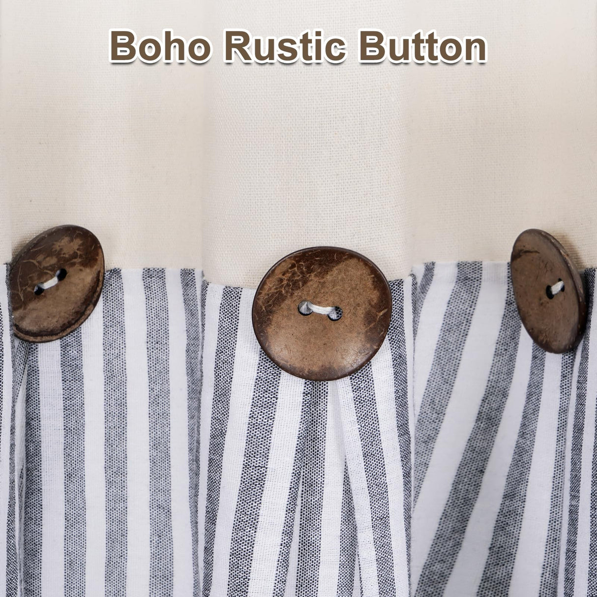 ASPMIZ Cotton Linen Farmhouse Curtains Boho Rustic Button Drapes, Linen Window Curtain Panels, Blue Stripe Country Curtain for Living Room, Modern Back Tab Blackout Curtains 52 x 84 Inch, 2 Panels ASPMIZ