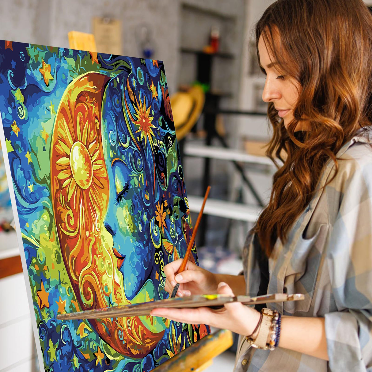 GEEHEIY Paint by Numbers Kit for Adults Beginner - Sun and Moon Adult Paint by Number Kits on Canvas, DIY Acrylic Oil Number Painting for Adults, Perfect for Home Decor Gift 16x20 Inch GEEHEIY