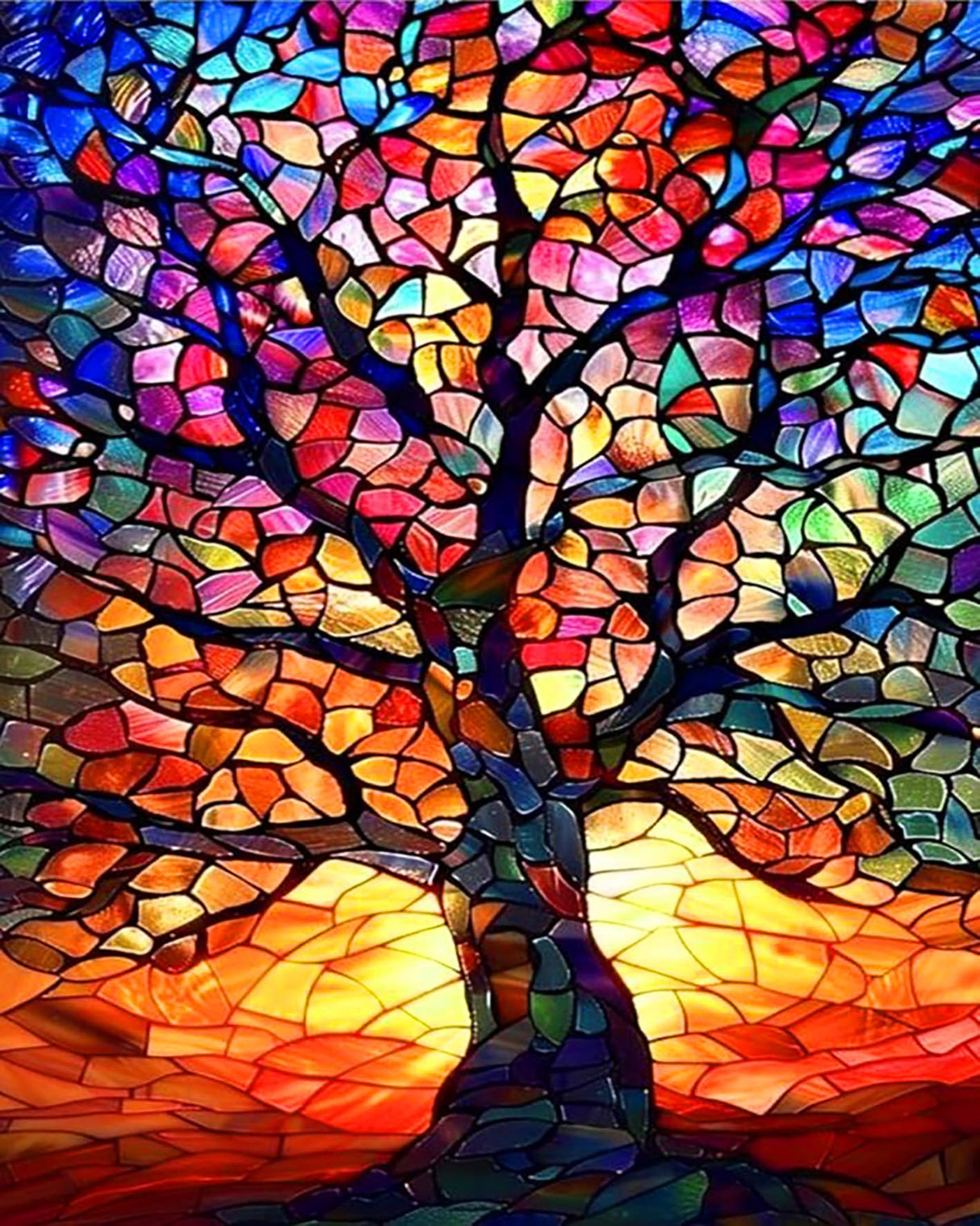 AALBLAC Paint by Numbers Kit for Adults Beginners - Stained Glass Tree of Life Paint by Number Canvas, DIY Acrylic Easy Tree Oil Painting for Gift Home Wall Decor 16 X 20 Inch AALBLAC