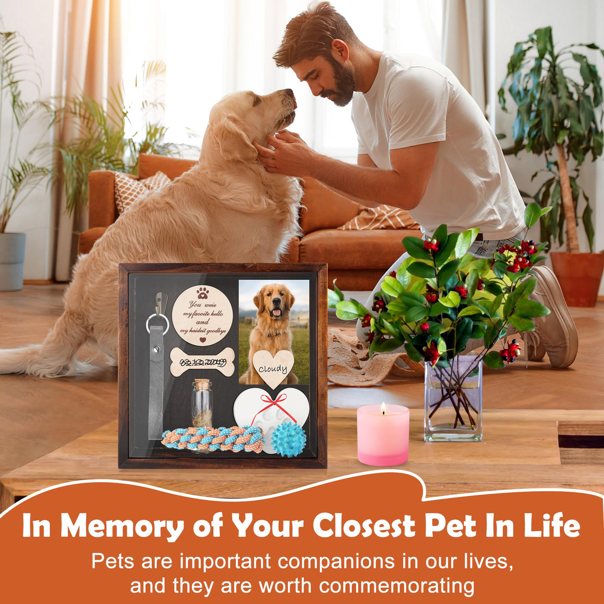 Windspeed 8.7 in Pet Memorial Shadow Box Personalized Pet Memorial Shadow Box Frame Dog Collar Dog Picture Gift Clay Paw Print Kit with Urn, Ideal Gift for Pet Lover, Can be Tabletop Wall Hanging Windspeed