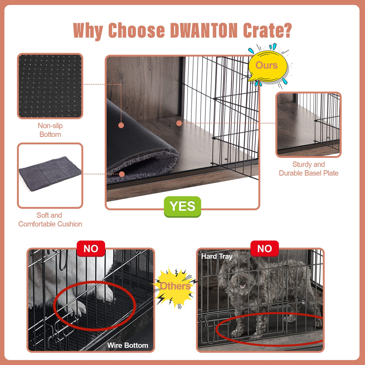 DWANTON Dog Crate Furniture with Cushion, Medium Wooden Dog Crate with Double Doors, Dog Furniture, Indoor Dog Kennel, End Table, Medium, 32.5" L, Dark Grey Dwanton