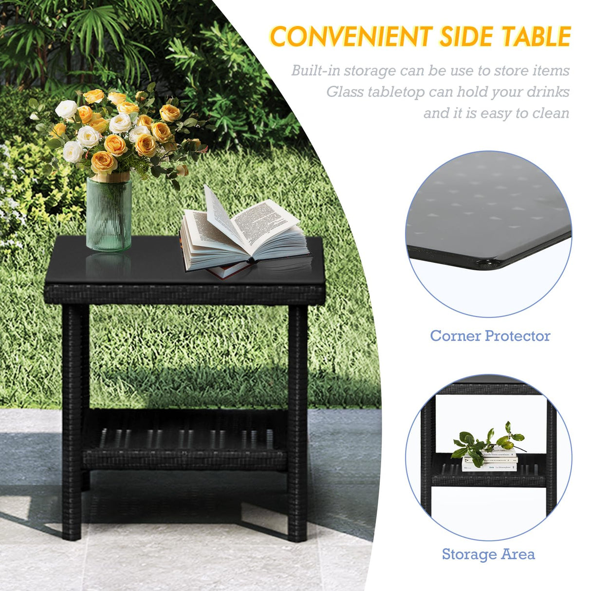 ARTBUSKE 5 PCS Outdoor Patio Furniture Set with Table&Ottoman Outdoor Furniture Patio Set Bistro Wicker Patio Set (Black Wicker&White Cushion, 5PC - 2 Chair + 2 Ottoman + 1 Table) ARTBUSKE