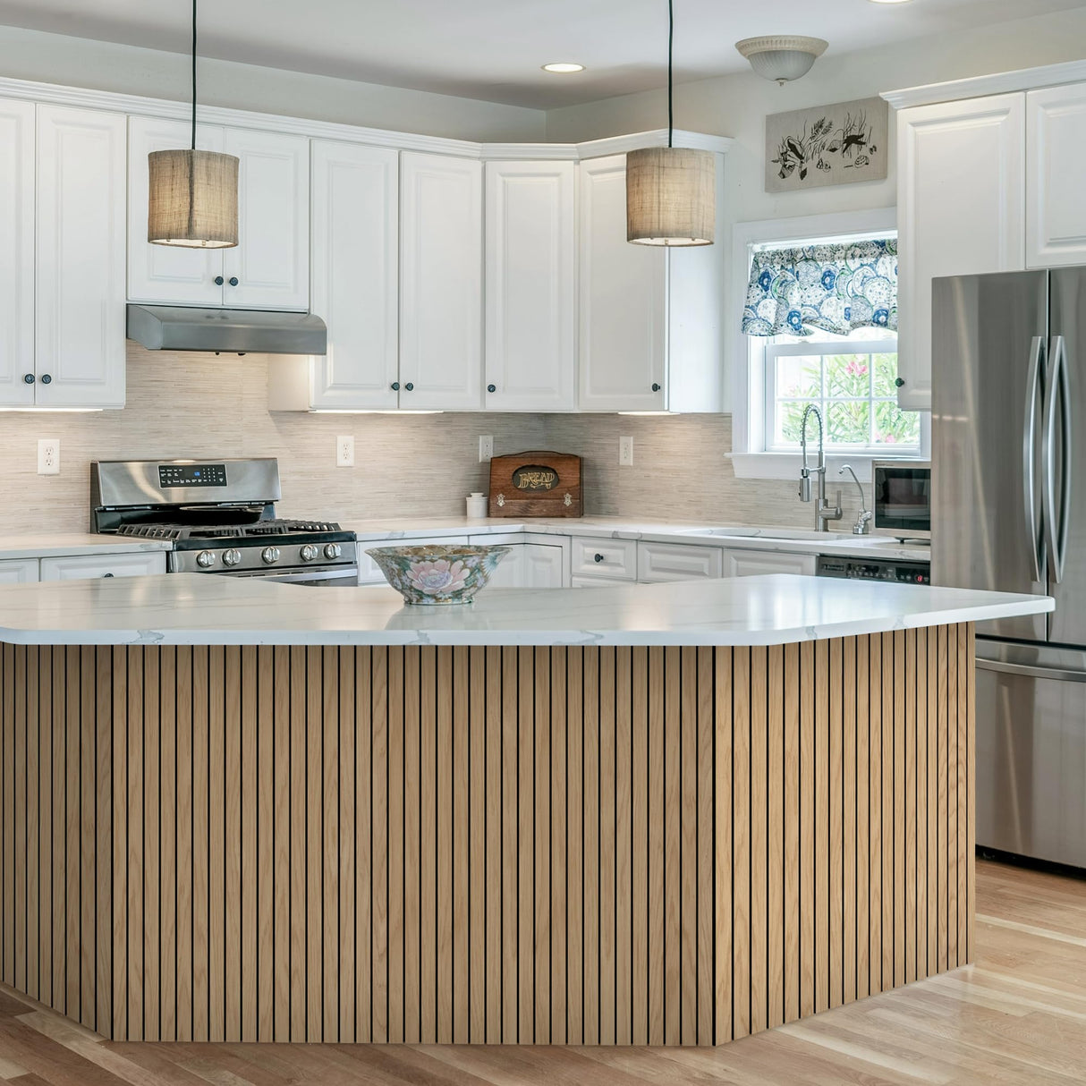 INNO STICKERS 4-Piece Wood Slat Wall Panel for Interior Wall Decor Noise Cancelling 47.2" x 23.6" Peel and Stick Acoustic Decorative 3D Sound Absorbing Wall Paneling, Natural Oak INNO STICKERS